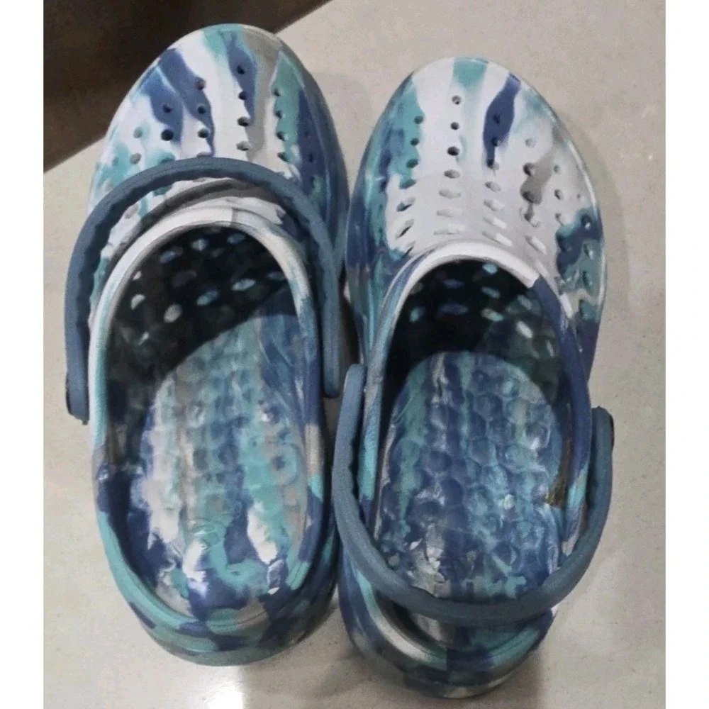 Joybees Kids Active Clog Marbled Rapids Blue EVA Foam Water Shoe Slip Ons 12/13